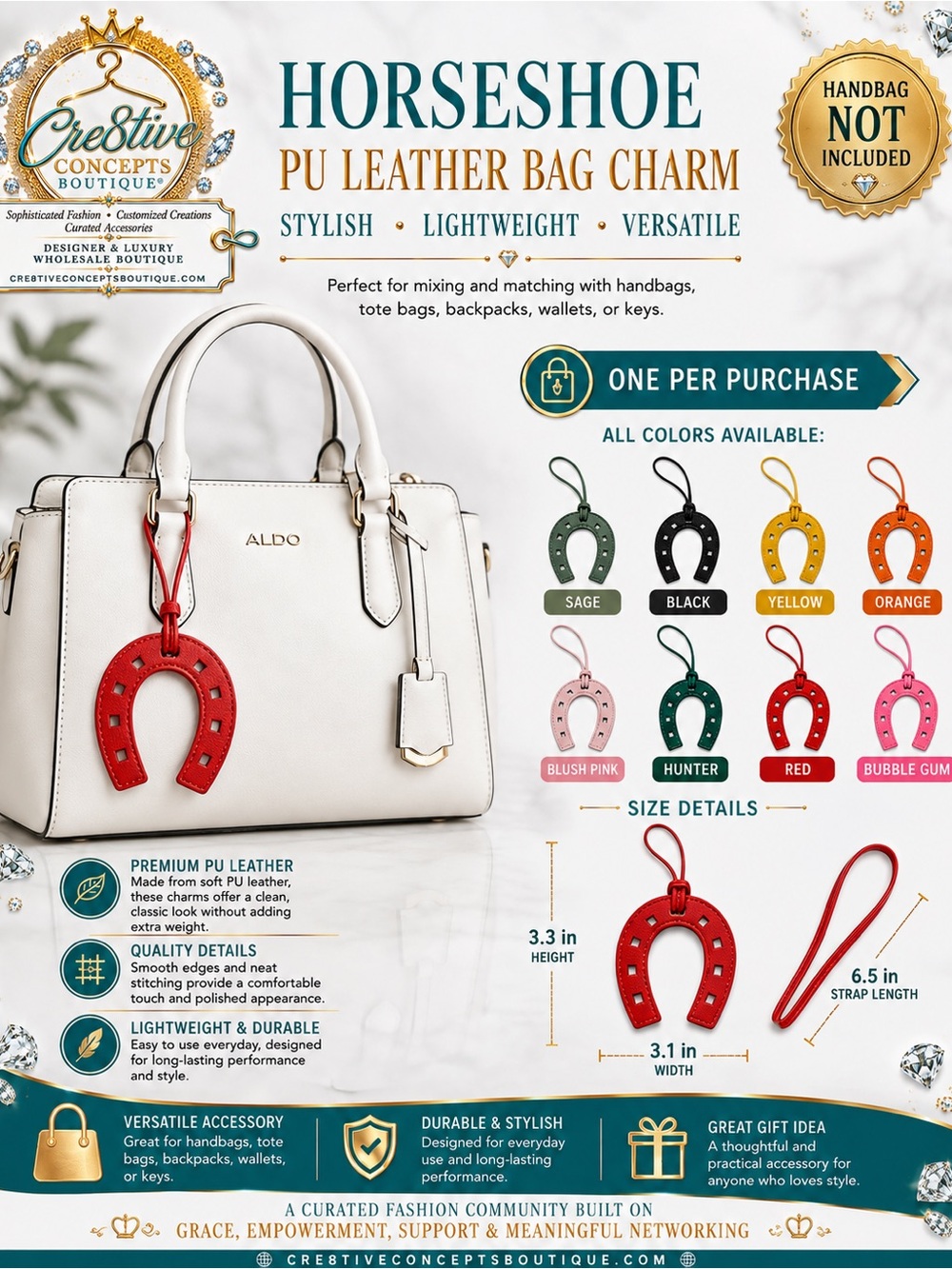 Horseshoe Leather Bag Charm –One - Picture 2 of 7